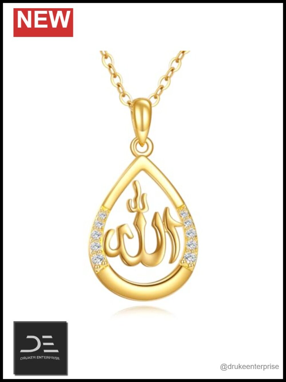 Moissanite Allah Necklace 925 Sterling Silver 18k Gold Plated Muslim Islamic